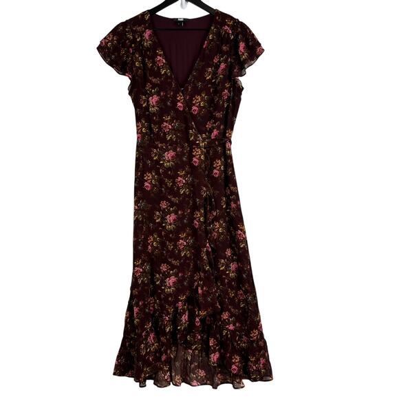 PAIGE Neroli Floral Print Silk Midi VNeck Dress Brown - S - Picture 1 of 9